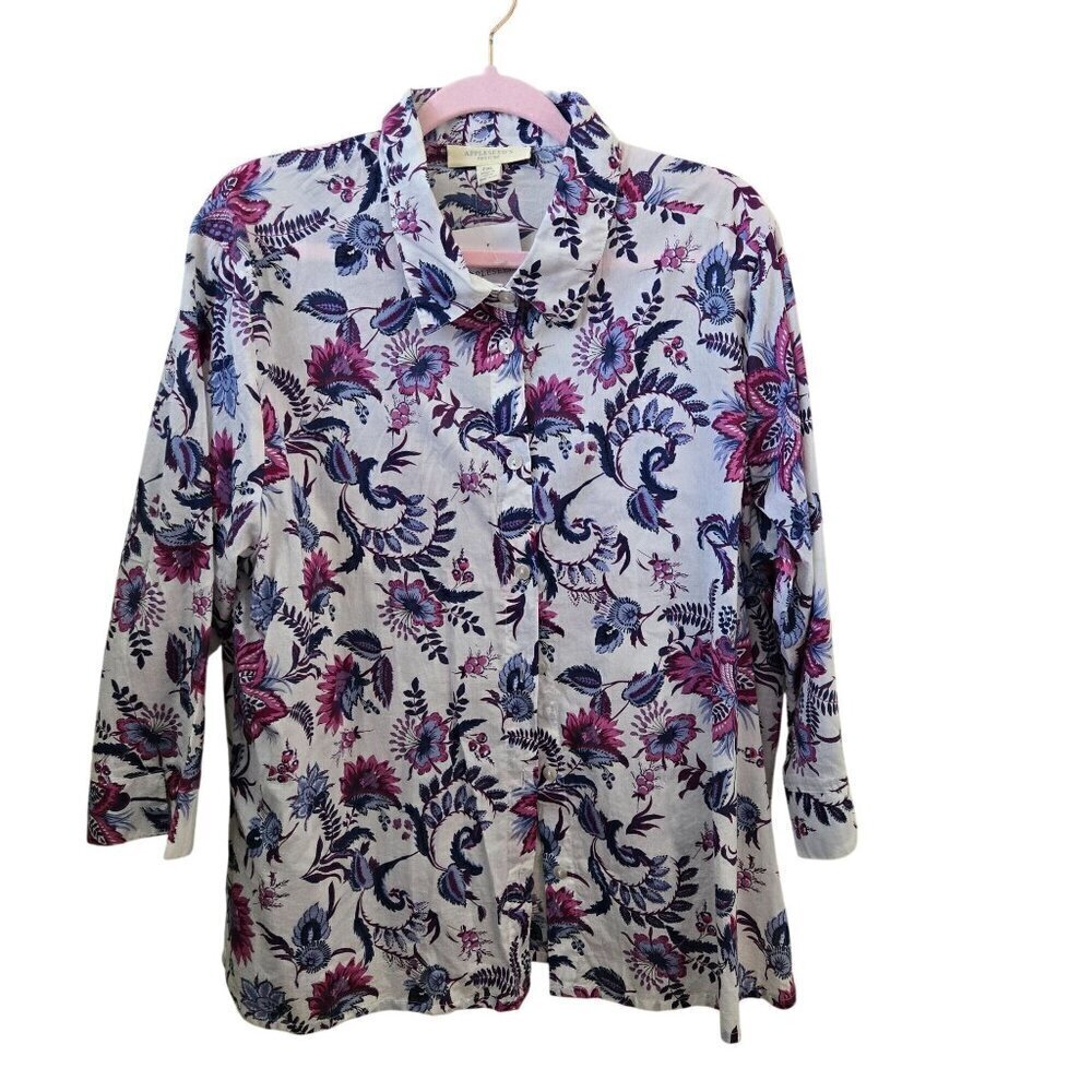 Appleseed's NWT Sustainable Cotton Floral 3/4 Sleeve Blouse Size PXL